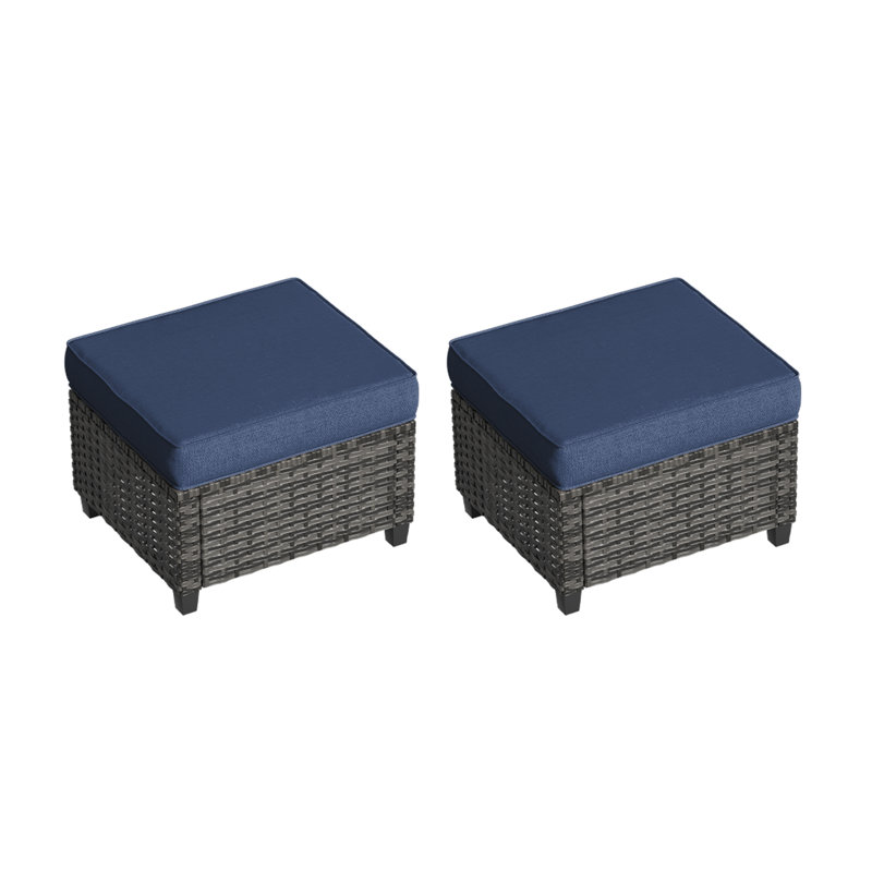 Mashawna Upholstered Outdoor Ottoman, Navy, Gray