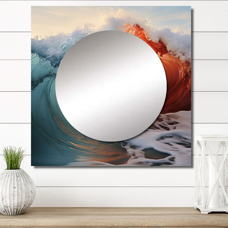 Eleanna - Grand miroir mural carré rouge et bleu, 36 po x 36 po