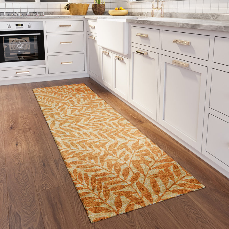 Tapis doré tissé à la machine Eryx, Tapis de couloir 2 pi 3 po x 7 pi 6 po