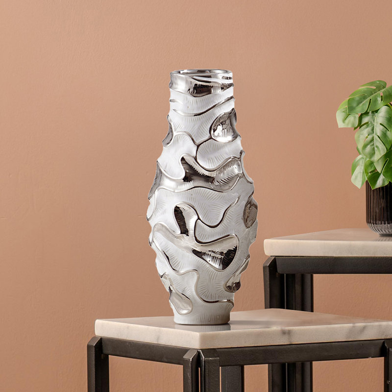 Adyson Handmade Ceramic Vase for Living Room, Textured Ripples Design Modern Home Decoration, 36cm H x 14.5cm W x 14.5cm D