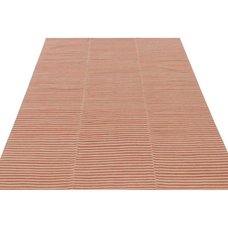 Rug & Kilim’S Contemporary Kilim With Textural Beige And Orange Stripes