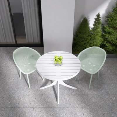 3 Piece Indoor/Outdoor Dining Set, 2 Waterproof Polypropylene Chairs, 36 Inch White Round PP Table