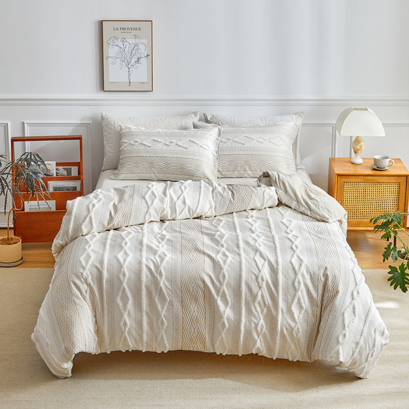 Ensemble de housse de couette 3 pièces en chenille touffetée en microfibre, Beige