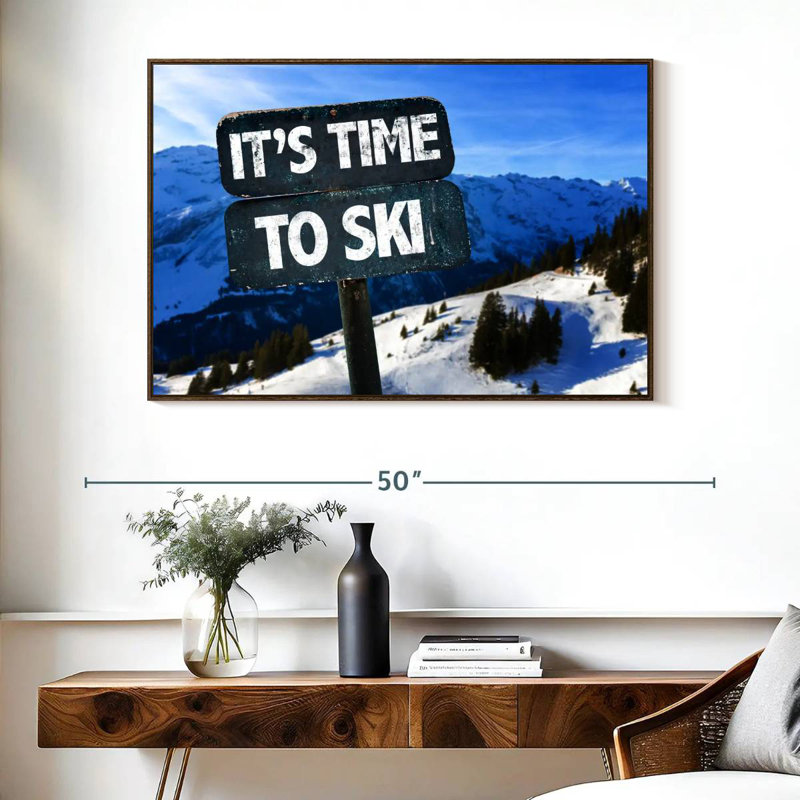 Il est temps de skier, 40 po x 27 po, Cadre flottant noyer