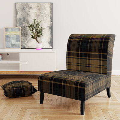 Fauteuil de chambre rembourré à motif tartan à carreaux vert et orange