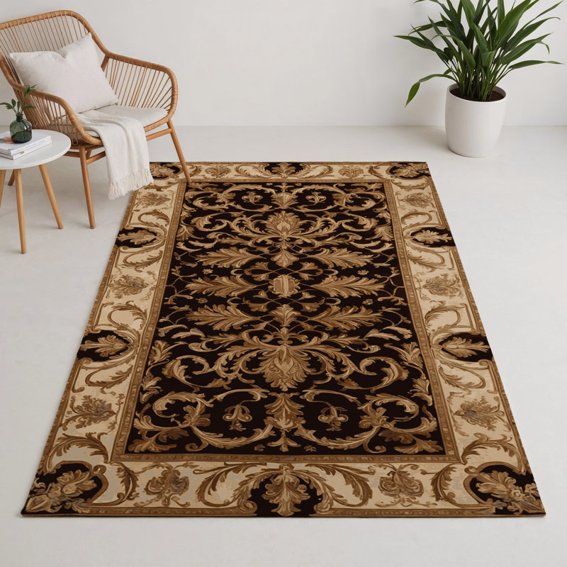 French Brown Indoor and Outdoor Area Rug, Rectangle 5' x 7'