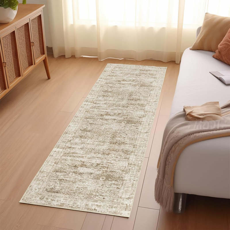Tapis lavable rétro antidérapant (brun), Tapis de couloir 2 pi 6 po x 8 pi