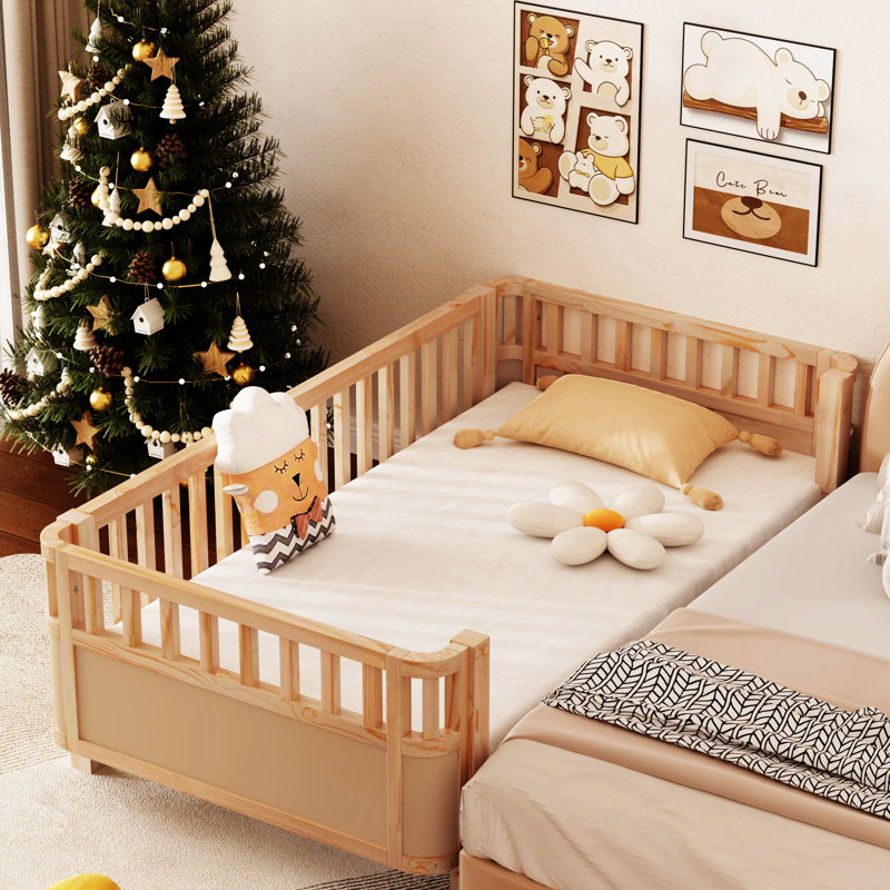 Wood Platform Bed with Rails, Natural, Twin
