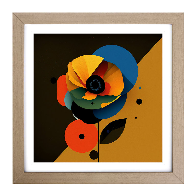 Poppy Flower Suprematism No.2 - Single Picture Frame Print on Wood, Oak
