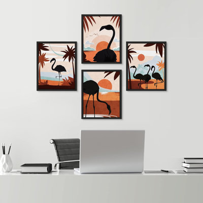 " Tropical Jungle Island Flamingo Birds " 4 - Pieces