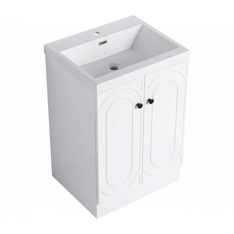 Freestanding Bathroom Vanity With White Resin Sink, White, Black