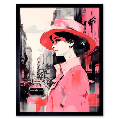 Kristiansand Cityscape With Woman In Vintage Pink Fashion - Single Picture Frame Print