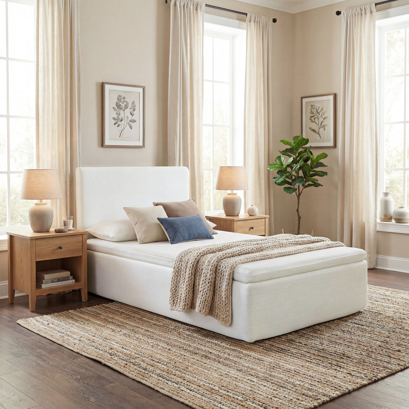 15" Thick Sponge Upholstered Compression Bed, Twin, Off White
