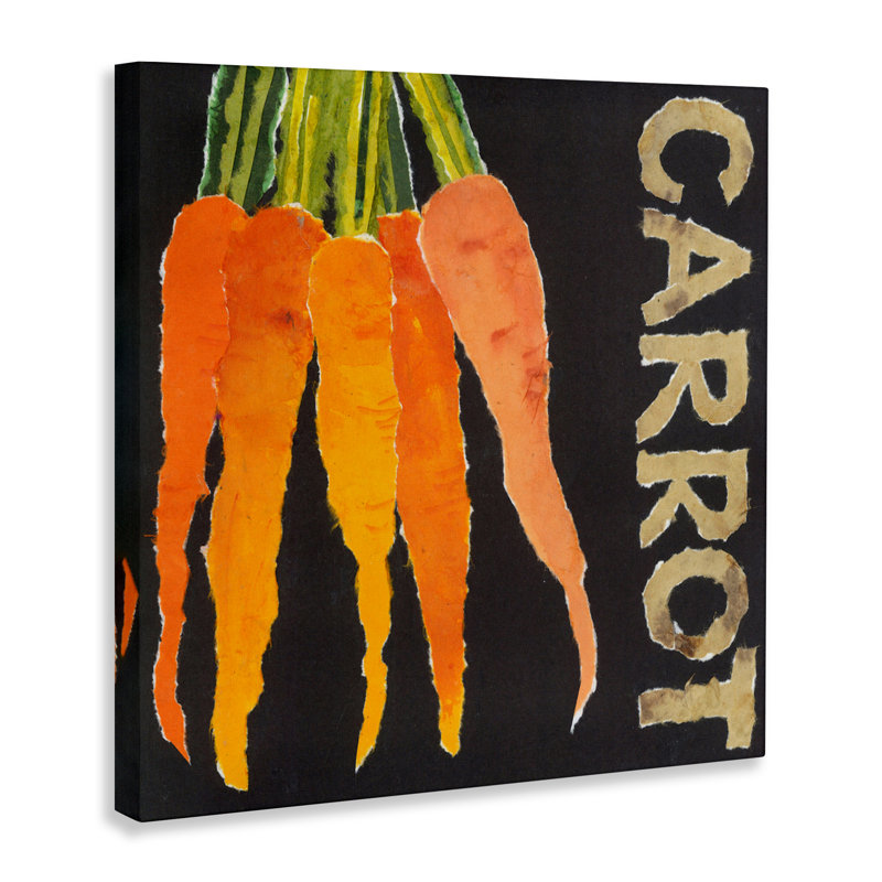 Toile de légume carotte, par Nancy Overton, H 17 po x l 17 po