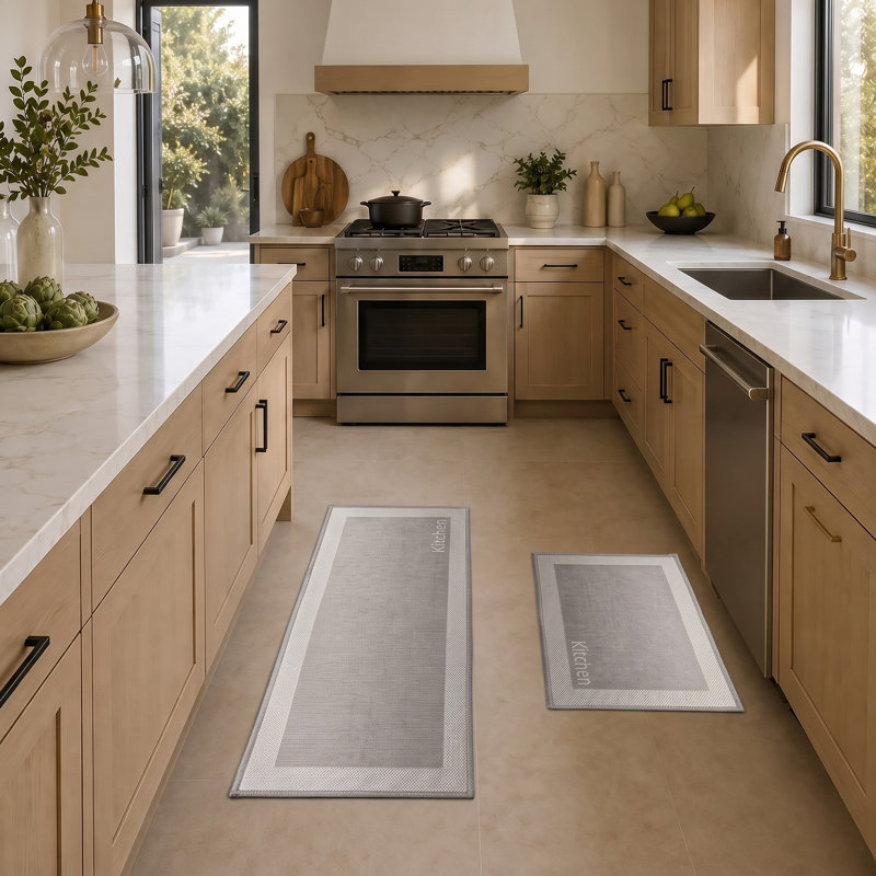 Ensemble de tapis et de tapis de cuisine bicolore beige 20 x 32 et 20 x 48, Beige