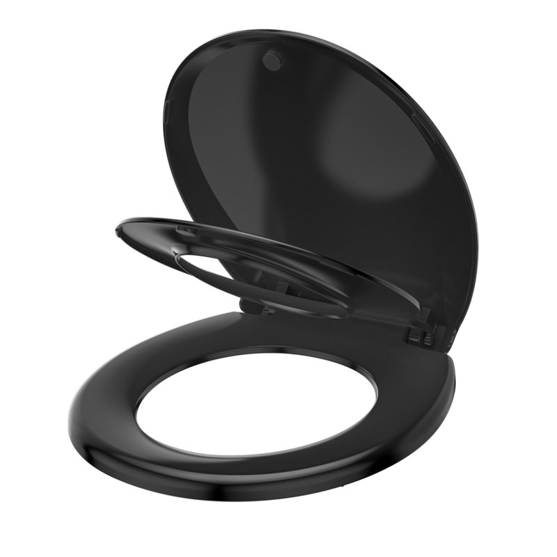 ELLO&ALLO Round Toddler Toilet Seat Adult/Child,Built-In Potty Training Seat, Soft Quiet Close Non-Slip Seat,Magnetic Kids Seat and Cover,Black