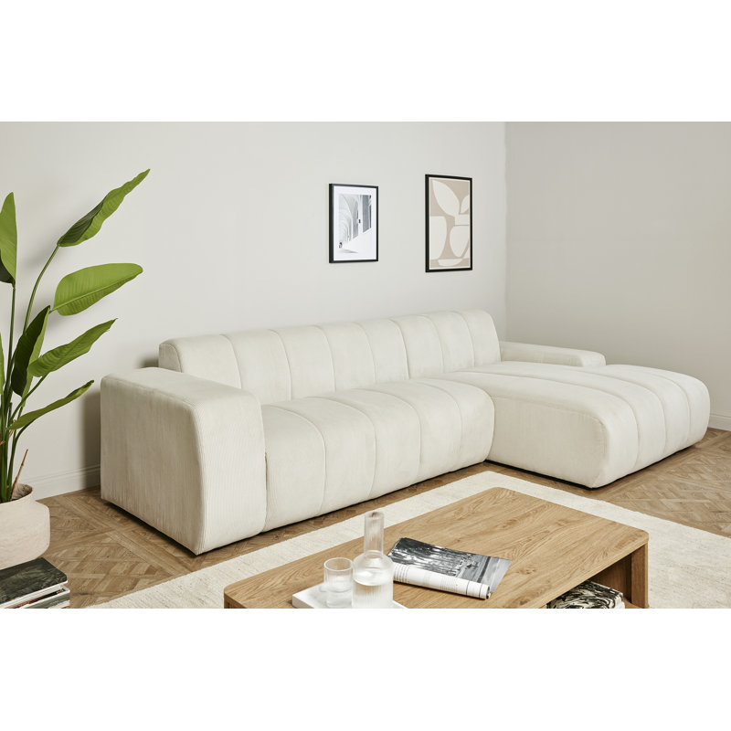 Charee 5 Seater Corner Sofa , White Corduroy, Right Hand Facing