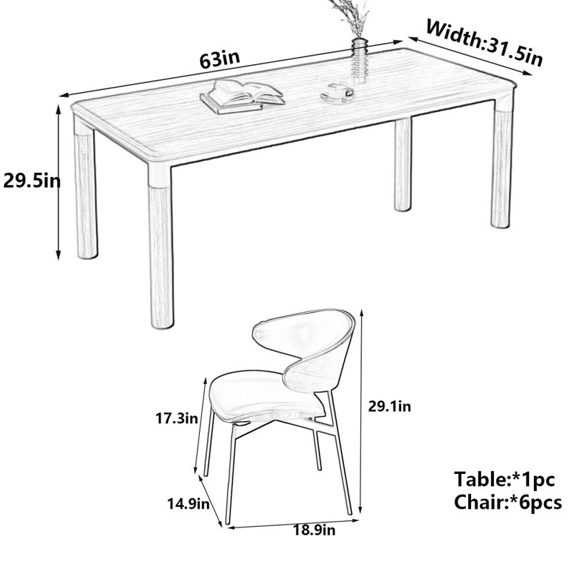 Table de salle à manger Italian Minimalist, H 29,5 po x L 63 po x l 31,5 po