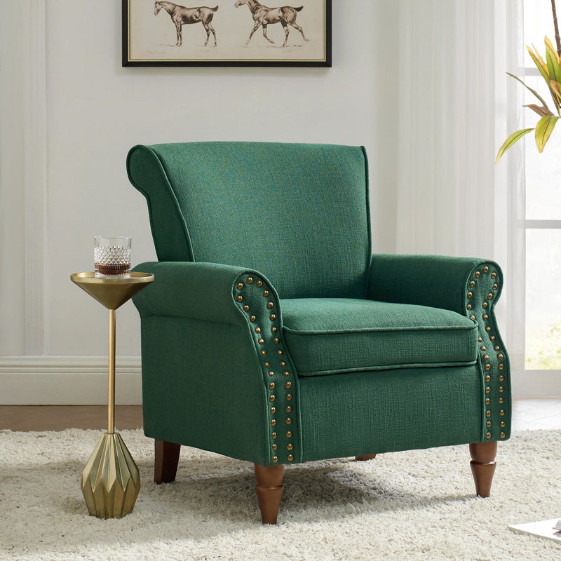 Mooresville Upholstered Armchair with Solid Wood Legs, Green Polyester