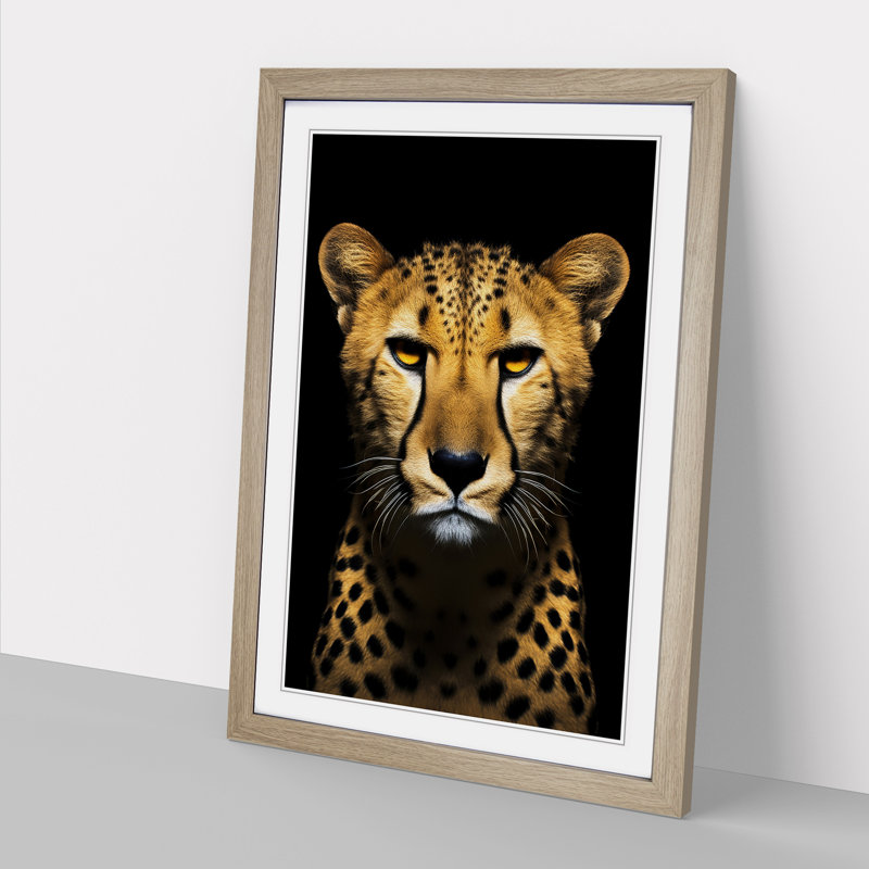 Cheetah Minimalism - Single Picture Frame Print on Wood, 34cm H x 25cm W x 2cm D, Oak 
