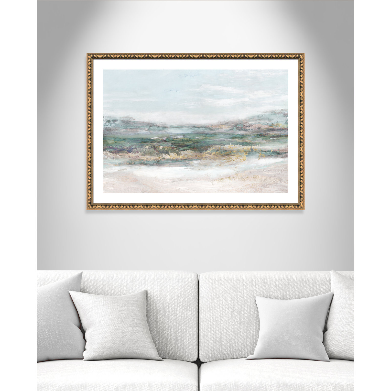 White, Gold Bead Framed Paper, 29.5" H x 41.5" W x 1.125" D