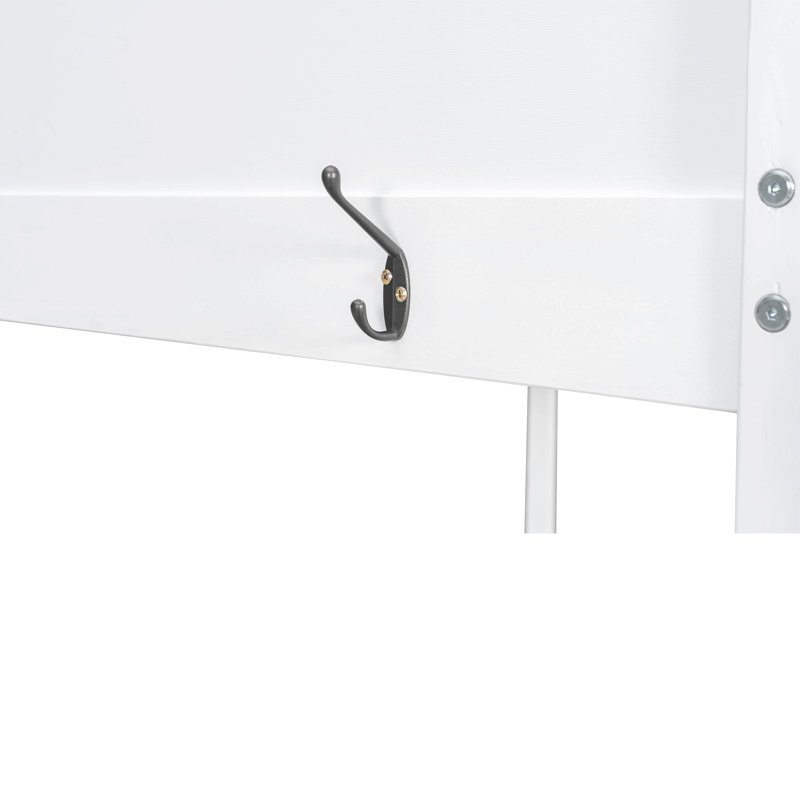 Lit superposé en bois Marcene avec tablettes intégrées, boîte de rangement, éclairage à DEL et station de charge USB, Blanc
