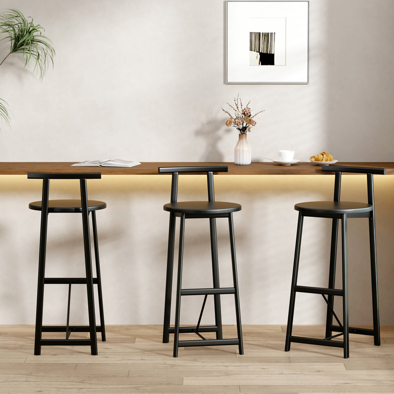 27 po H de 3, siège noir et pieds en métal, confortable et tendance pour les comptoirs de cuisine, Noir