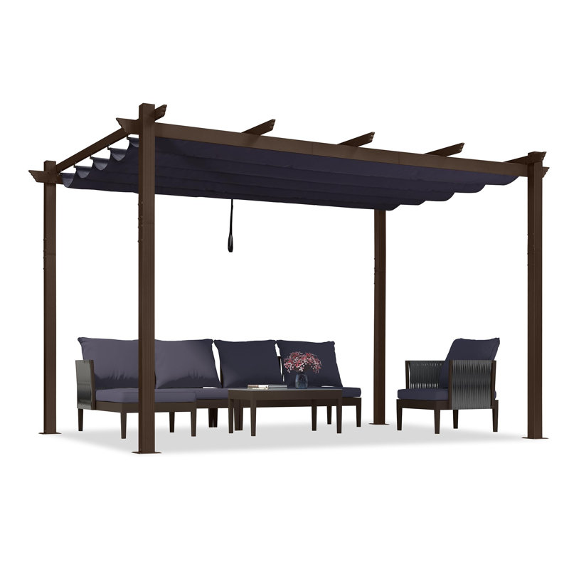 Purple Leaf Aluminium Pergola With Canopy, Navy Blue, 96"H x 158" W x 118" D