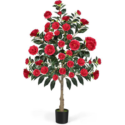 Ensemble de camélias artificiels - rouge
