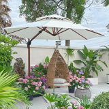 Epperly 11/12 FT  Round Wood Pattern Cantilever Umbrella with Base
