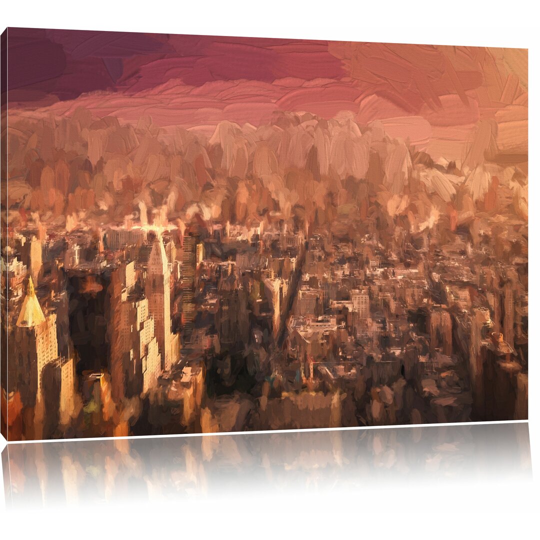 Leinwandbild "New York City bei abendrotem Sonnenuntergang", Grafikdruck