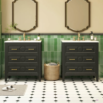 Ensemble de meuble-lavabo simple 60 po avec 3 tiroirs, ensemble de meuble-lavabo autoportant 60 po avec cadre en bois massif