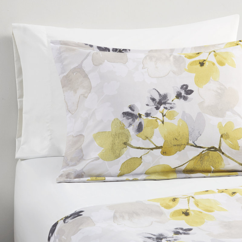 Édredon double avec draps botaniques jaunes - lit doux, Édredon lit double + 8 pièces incluses