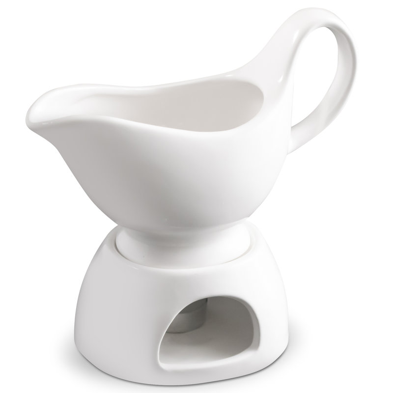 Saucière en porcelaine avec support et bougie, blanc