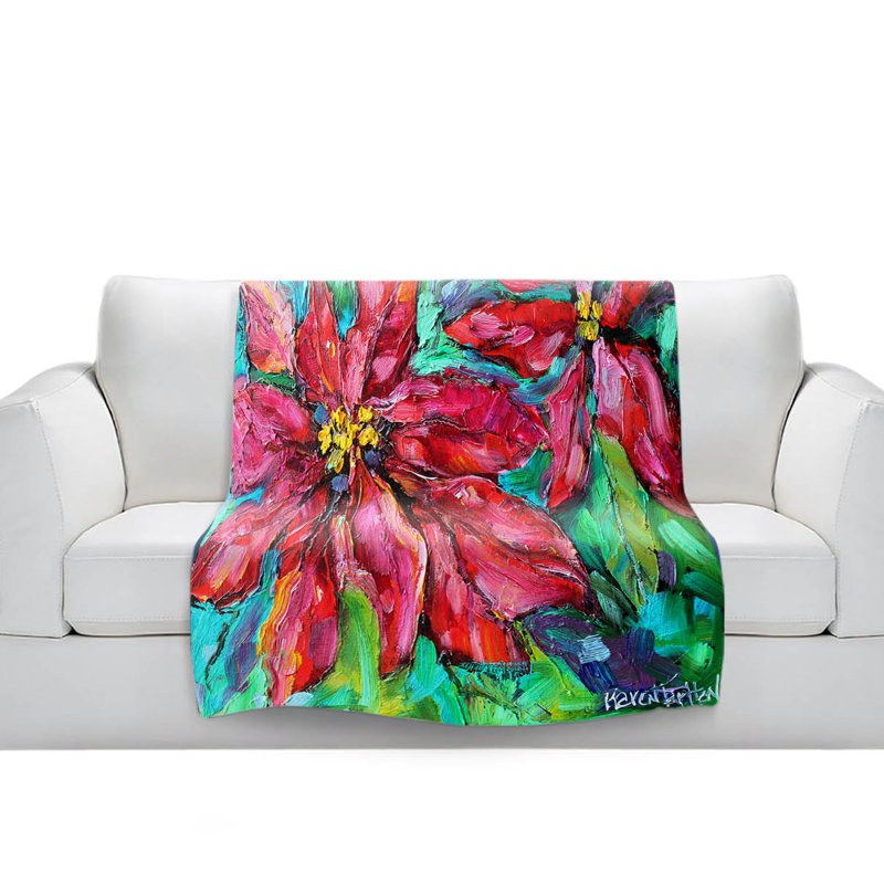 Couverture de sherpa de fêtes poinsettia doux, l 68 po x L 80 po