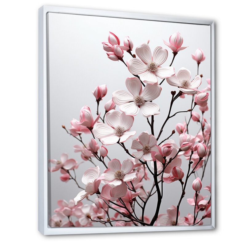 Champ photo rose et blanc cornouiller - décoration murale florale et botanique, H 32 po x l 16 po x P 1 po