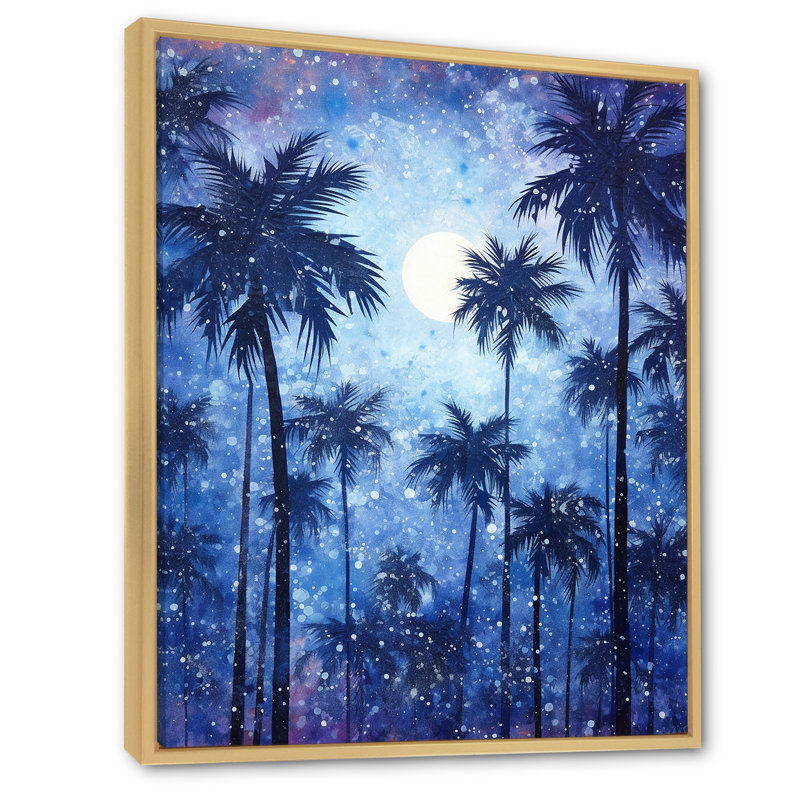" Indigo Mystical Plam Tree Magic Impressions ", Natural Floater Framed, 40" H x 30" W x 1.5" D