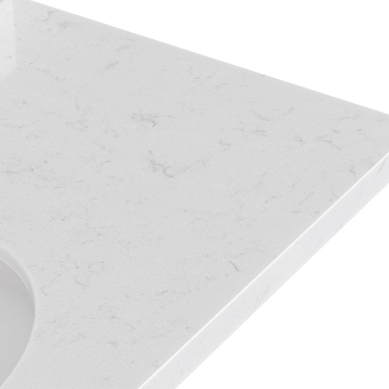 Haun 36'' Solid Wood Single Bathroom Vanity with 1.5'' Carrara Quartz Top, Left Offset, Oval Sink, Oval, Warm White, Left