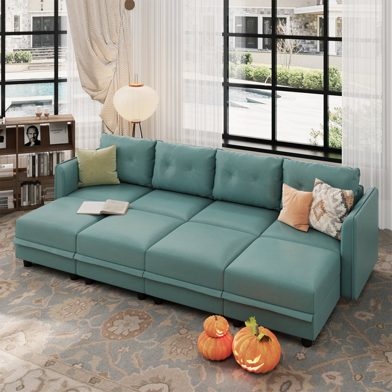 Zendajas 8 - Piece Upholstered Modular Sectional Sofa with Storage Ottoman, Green Polyester Blend
