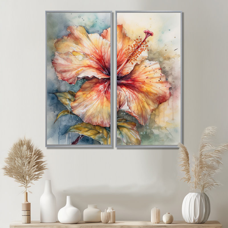 Dikili - art mural orange, H 32 po x l 32 po, Impression encadrée flottante, Argent argent