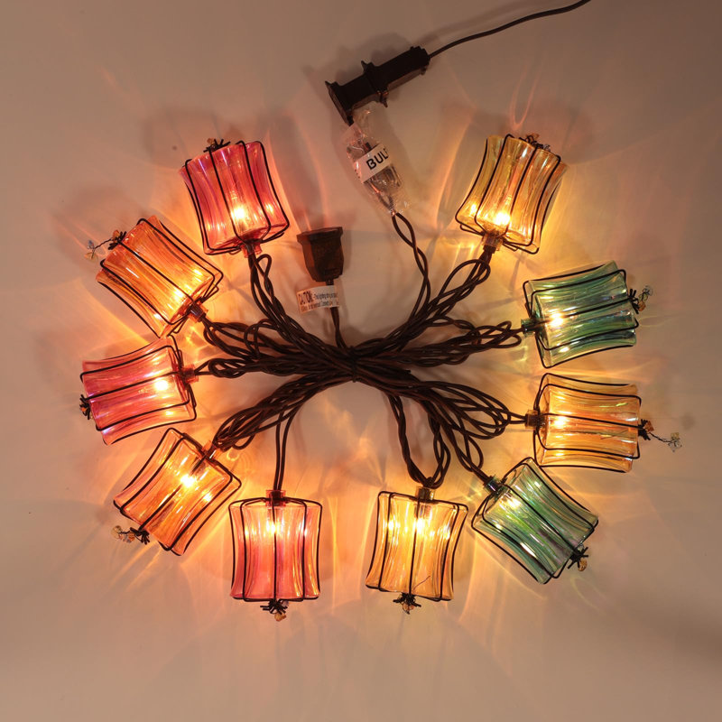 Guirlandes lumineuses d'extérieur à brancher avec 10 ampoules incandescentes, guirlandes de lanternes décoratives, lumières de patio multicolores connectables à l'épreuve des intempéries (multicolore / 8,5 pi)