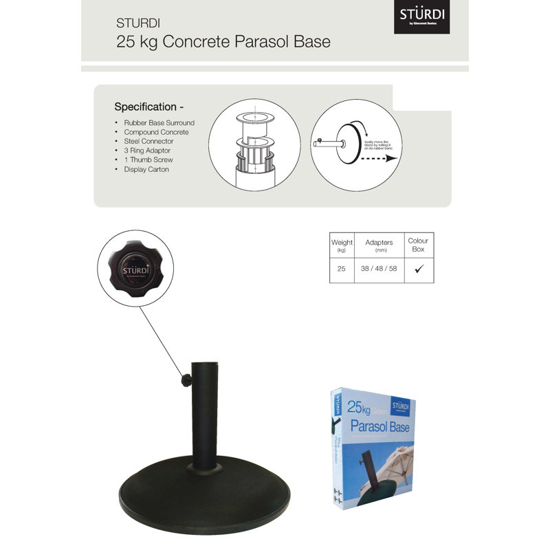 Concrete Free Standing Umbrella Base, 8cm H x 50cm W x 50cm D
