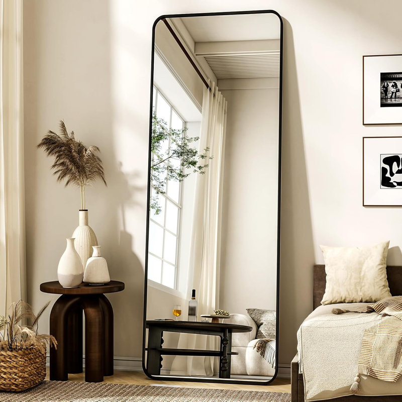 56"x21" Floor Full Length Mirror Standing Full Body Rounded Corner Rectangle Mirrors