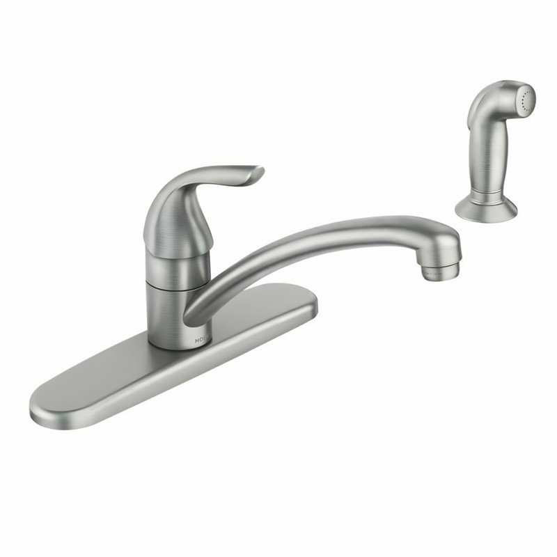 MOEN Adler Single-Handle Low Arc Standard Kitchen Faucet with Side Sprayer in Spot Resist Stainless