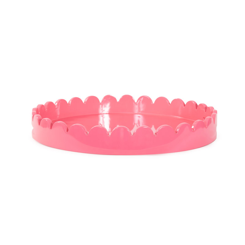 Effa Hand-Crafted Round Scalloped Wood Tray, Pink