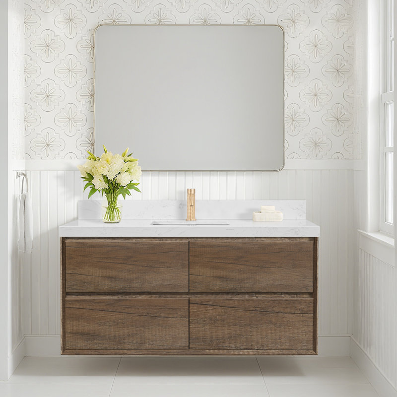 Tiberiu 48" Floating Bathroom Vanity With Sink, Antique Oak
