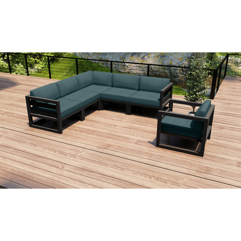 Avion Outdoor 6 - Seat Patio Sectional, Canvas Charcoal Sunbrella® Canvas, Slate