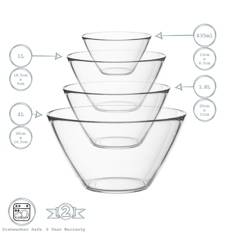 Basic Glass Kitchen Mixing Bowl - 4 Sizes
