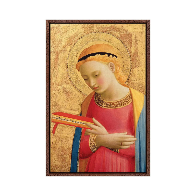 Virgin Annunciate, 1450-55 by Fra Angelico - Painting on Canvas, 66.04cm H x 45.72cm W x 3.81cm D, Classic Brown Wood Framed