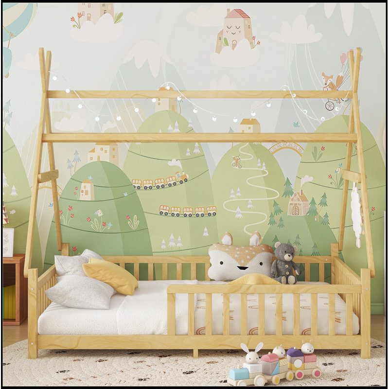 Lit double avec plancher léger pour enfants, Full, Natural